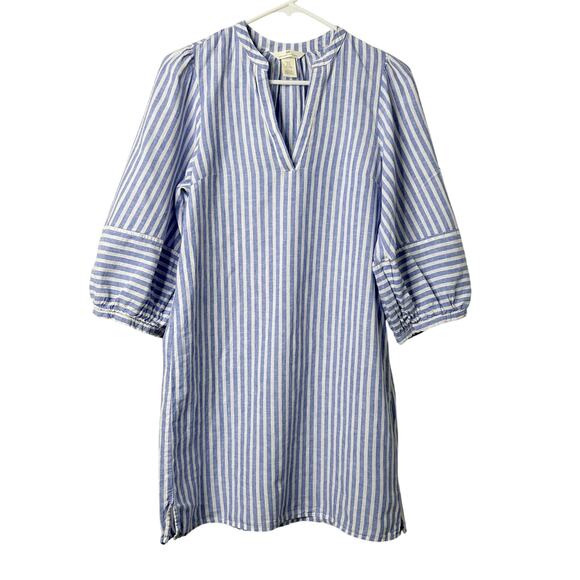 H&M Dresses & Skirts - H&M Linen-Blend Tunic Dress Blue White Striped XS Coastal Resortwear Relaxed
